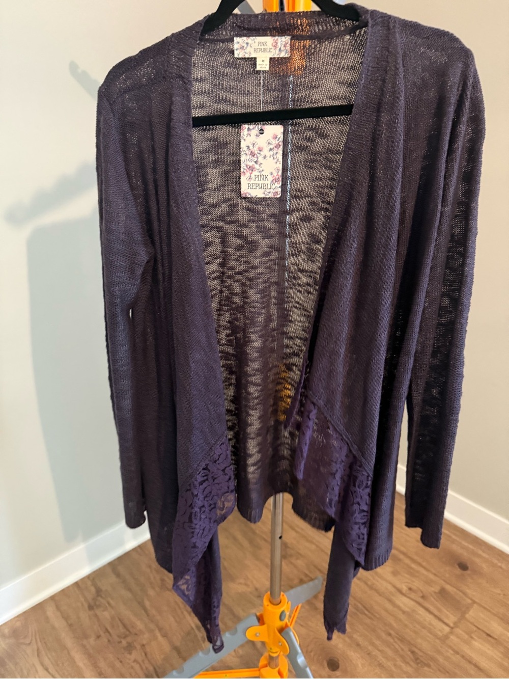 Pink Republic Purple Lace-Trim Open Front Cardigan